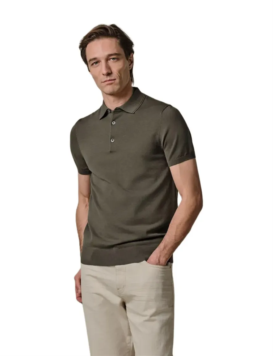 Profuomo polo bruin 3-knoops regular fit