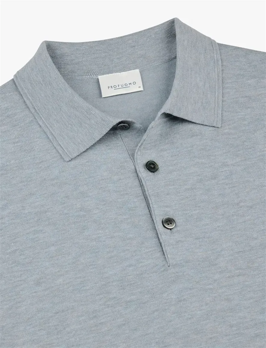 Blauwe Profuomo polo 3-knoops met boord