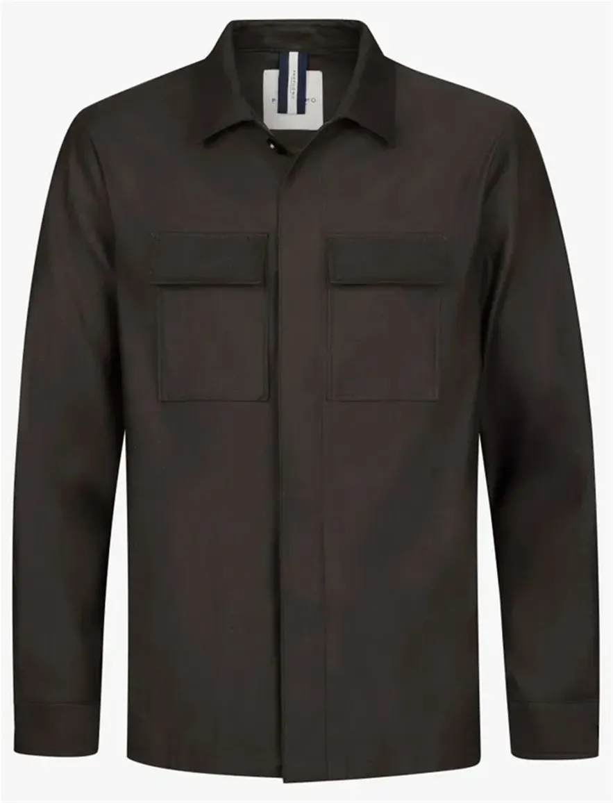Profuomo overshirt donkerbruin linnen