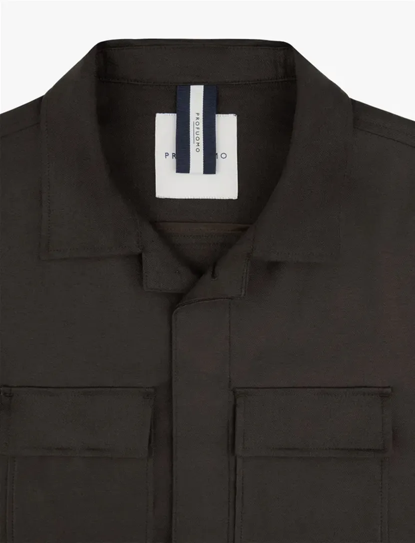 Overshirt Profuomo bruin met dubbele borstzak