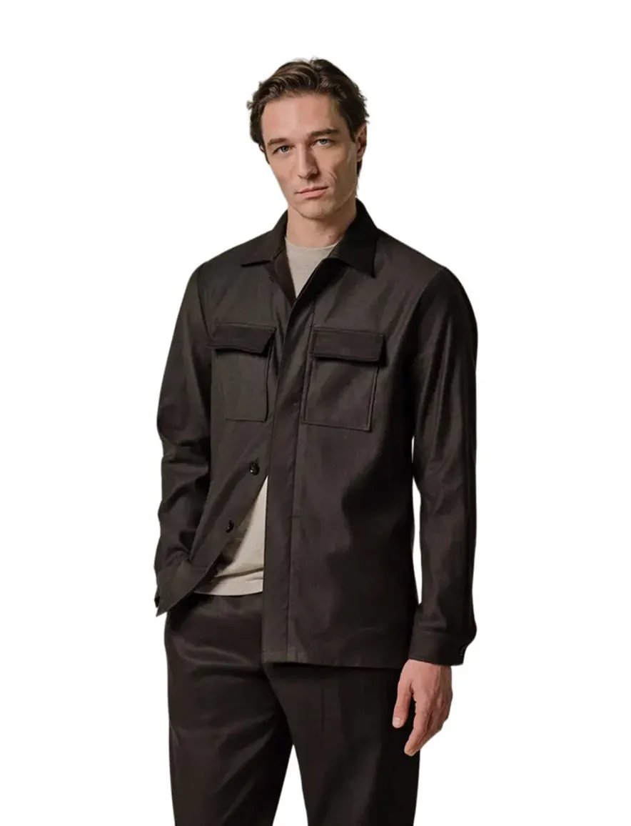 Overshirt Profuomo bruin linnen