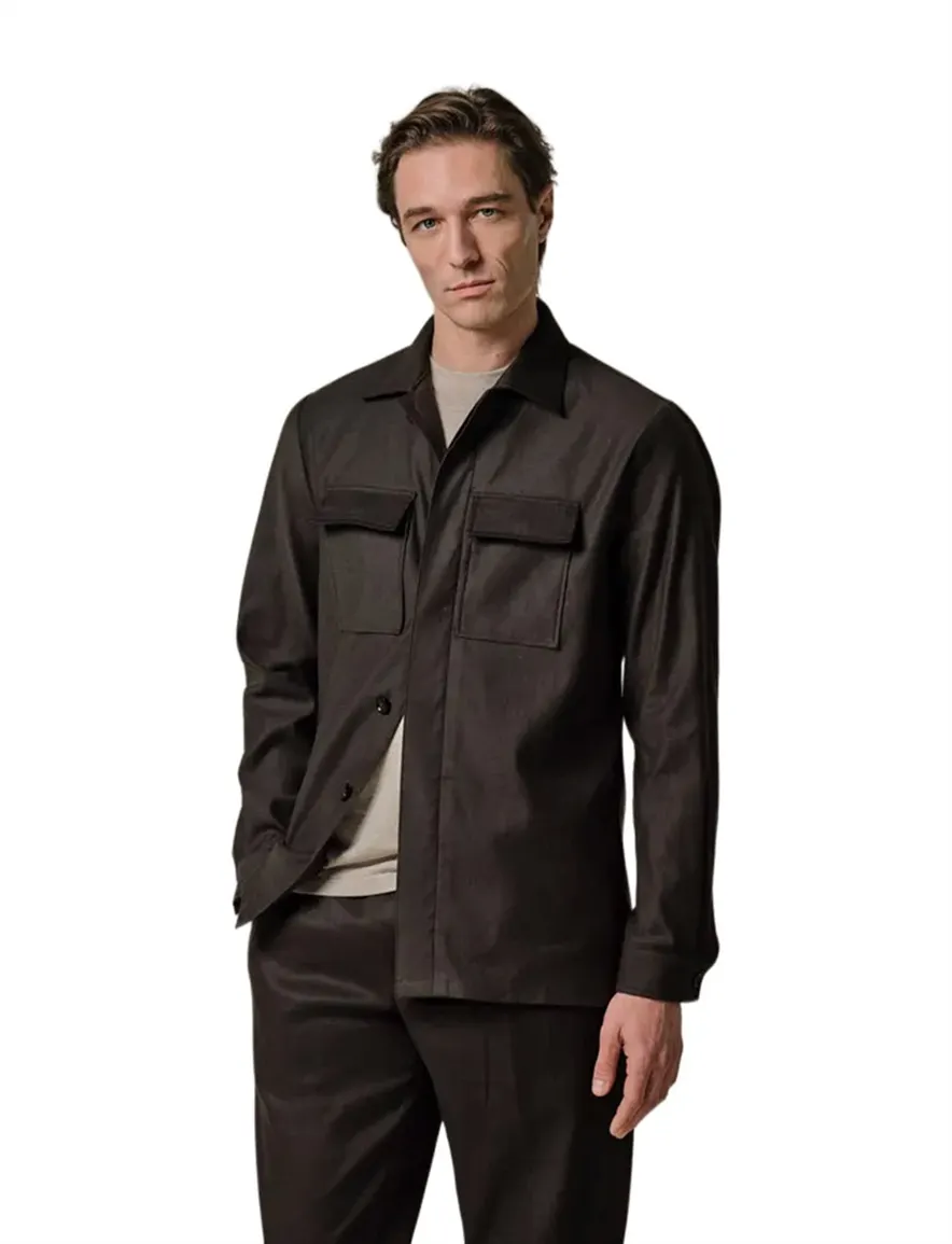 Profuomo overshirt donkerbruin linnen