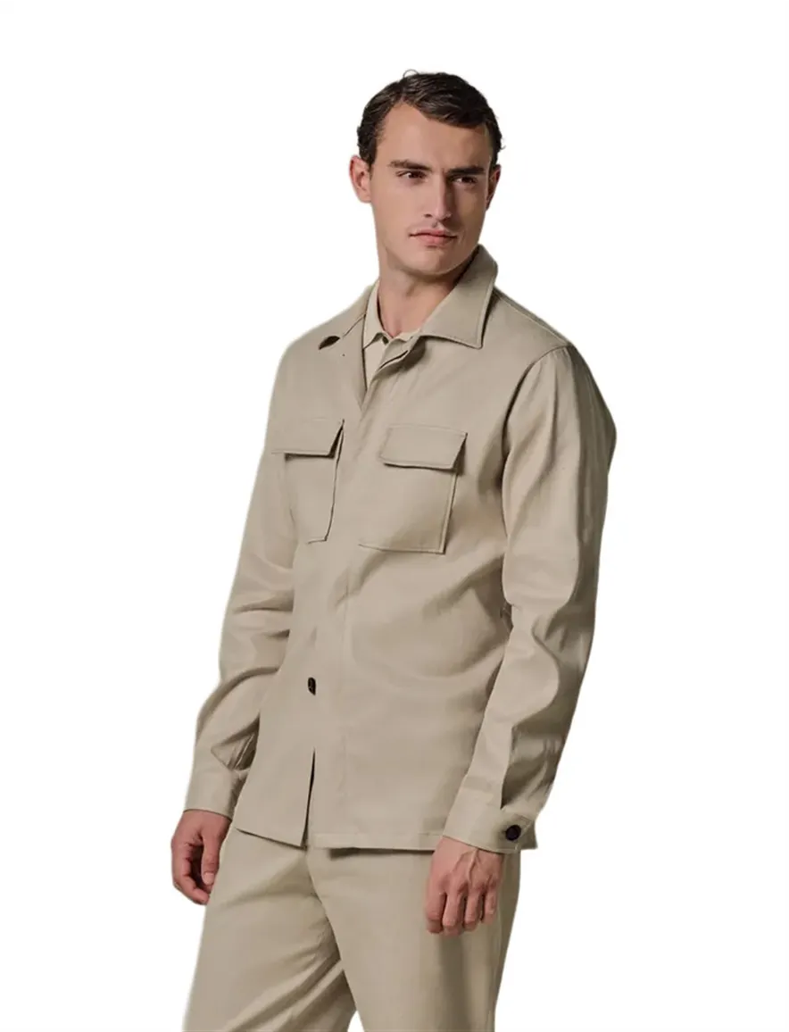 Overshirt Profuomo beige dubbele borstzak