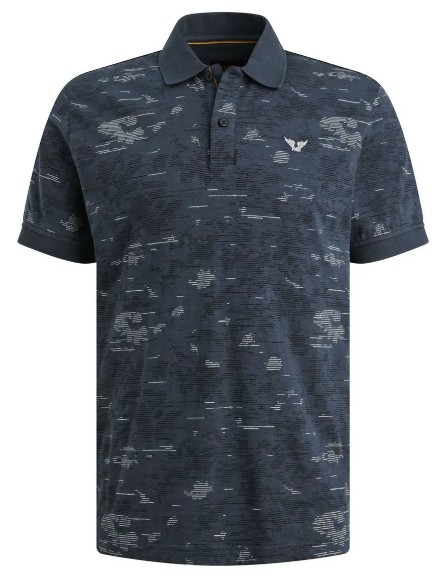 PME Legend polo slub jersey blauw geprint