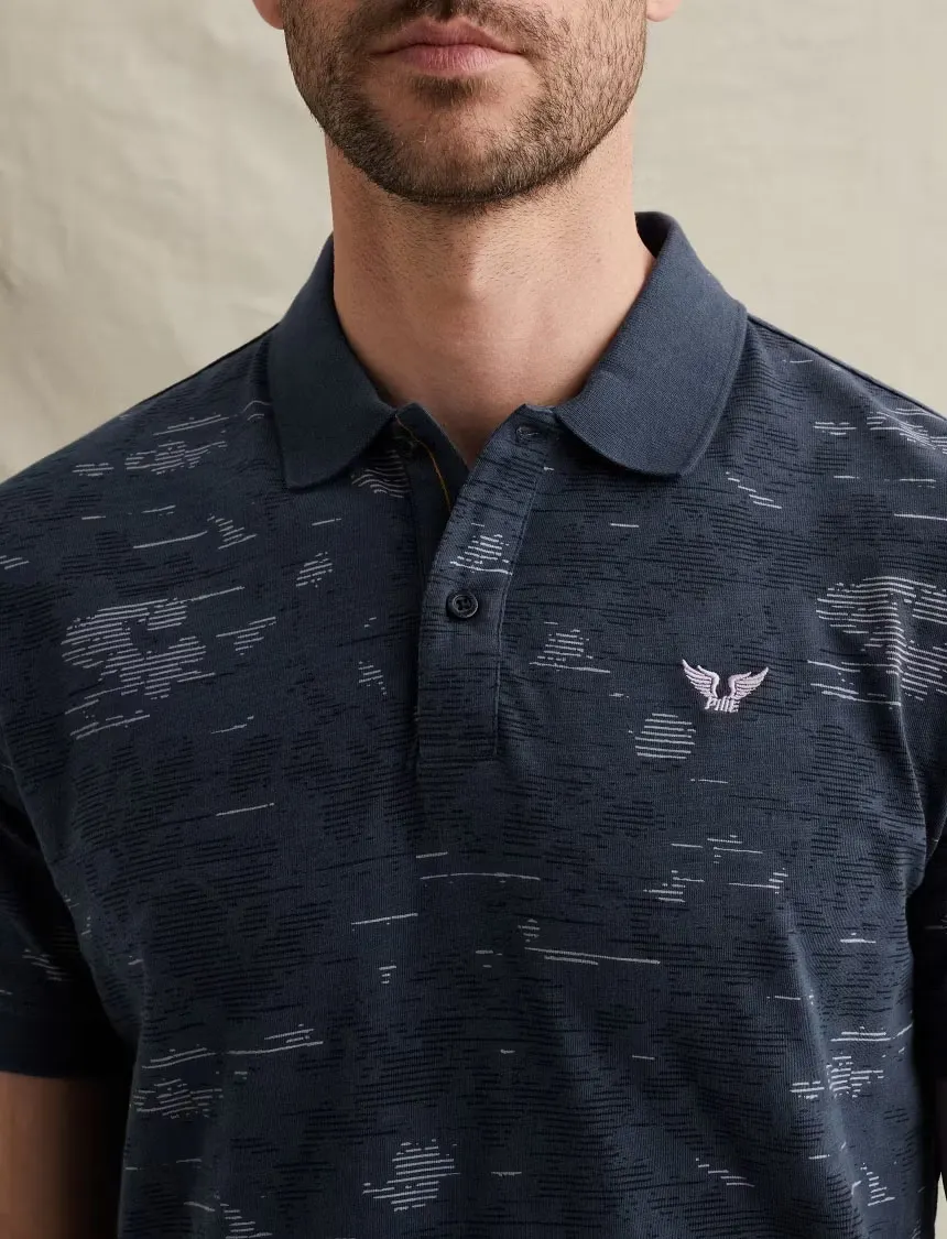 PME Legend polo slub jersey blauw geprint