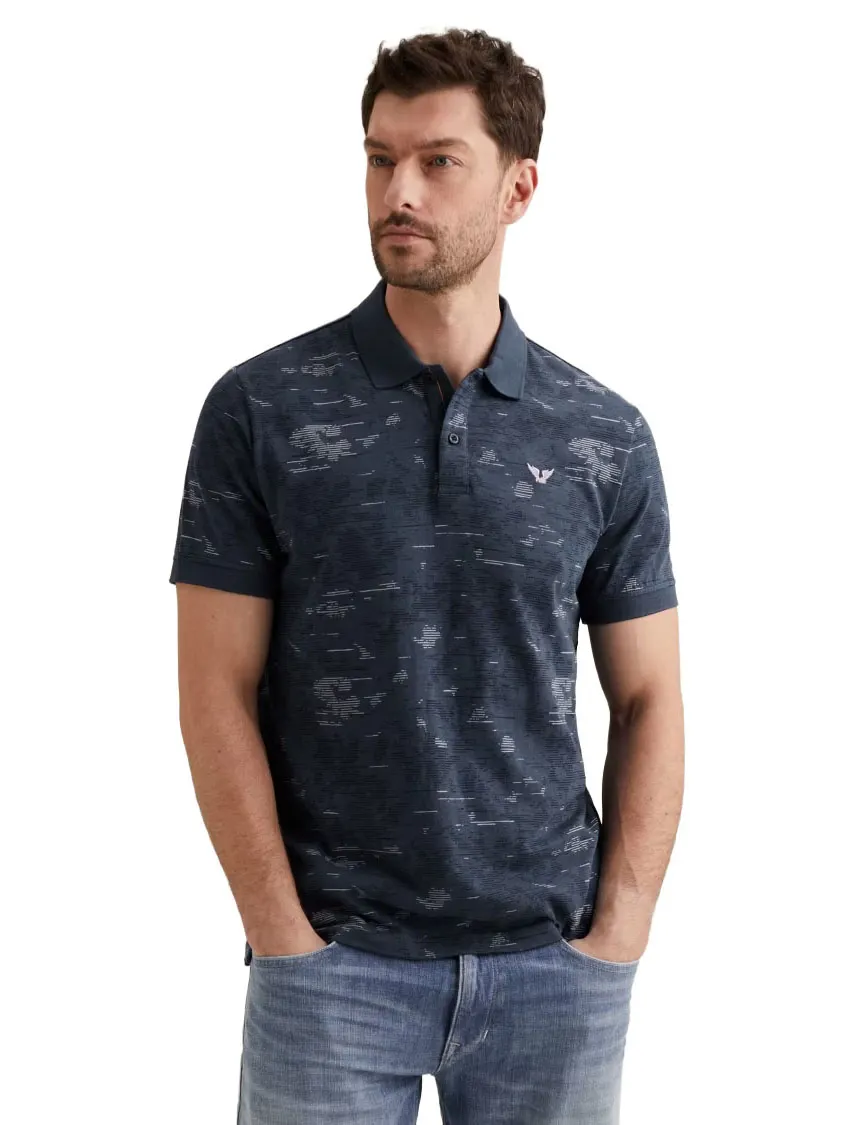 PME Legend polo slub jersey blauw geprint