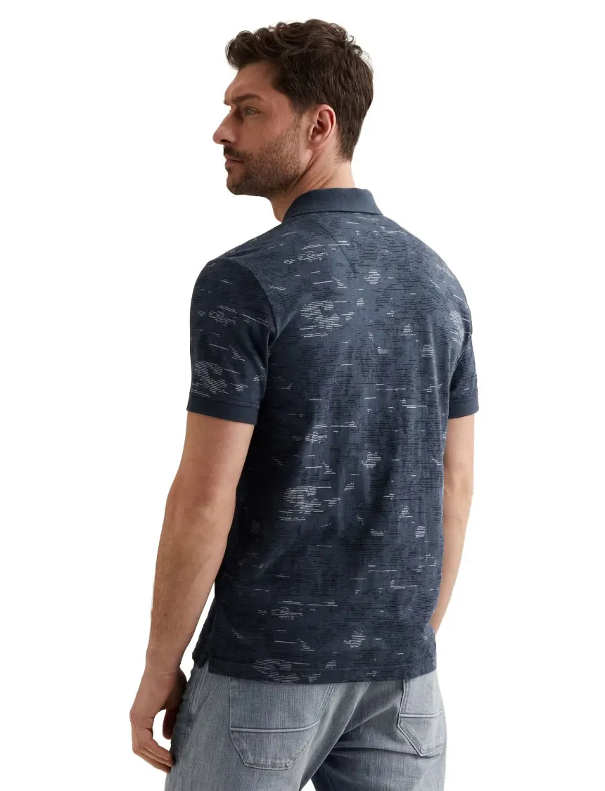 PME Legend polo slub jersey blauw geprint