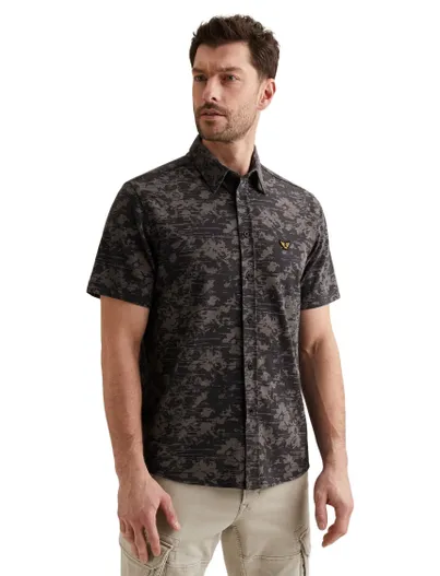PME Legend Grijs geprint korte mouw overhemd PME Legend regular fit