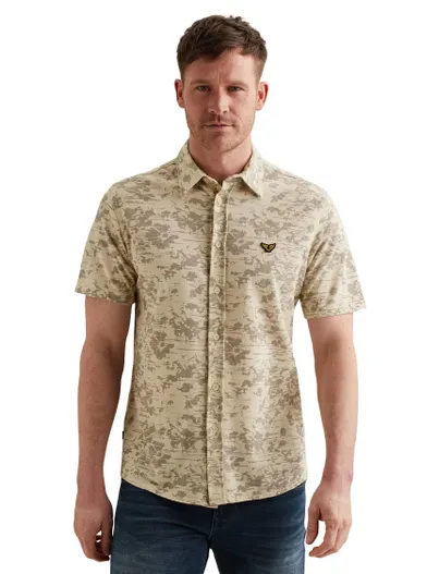 PME Legend PME Legend korte mouw overhemd geprint beige