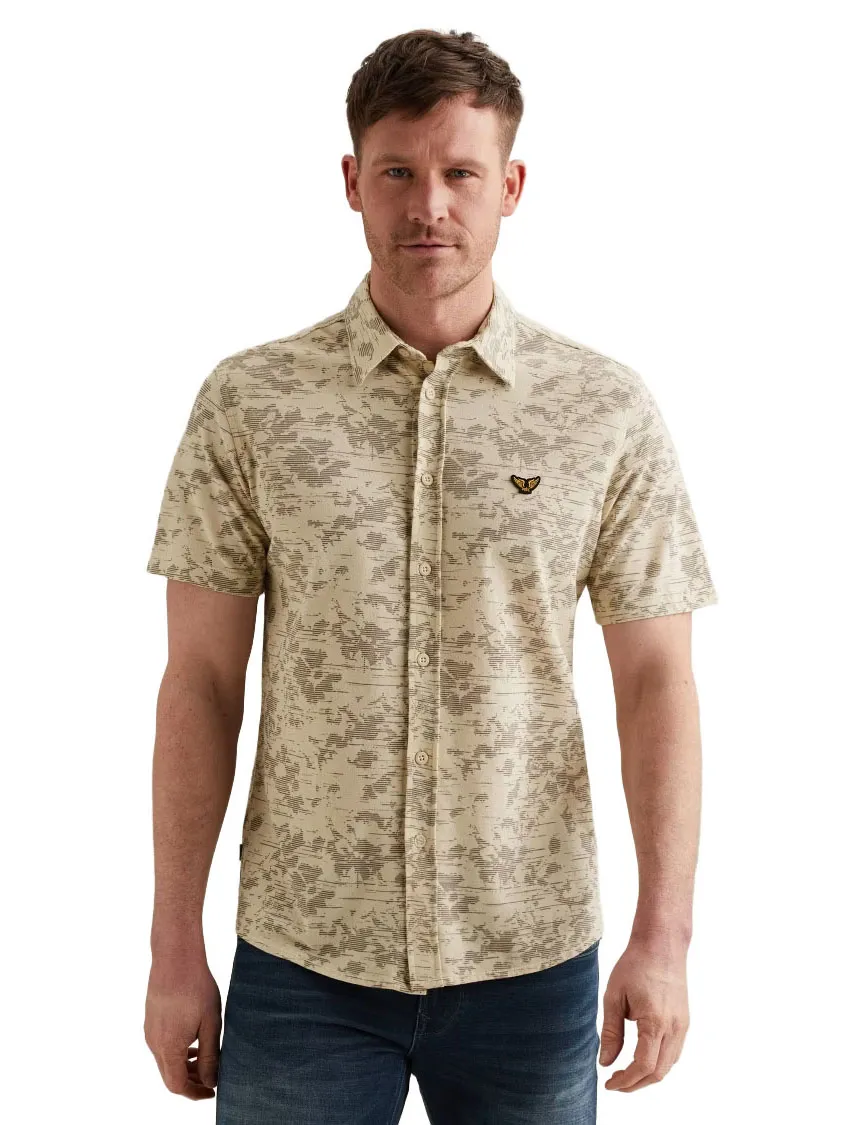 PME Legend korte mouw overhemd geprint beige