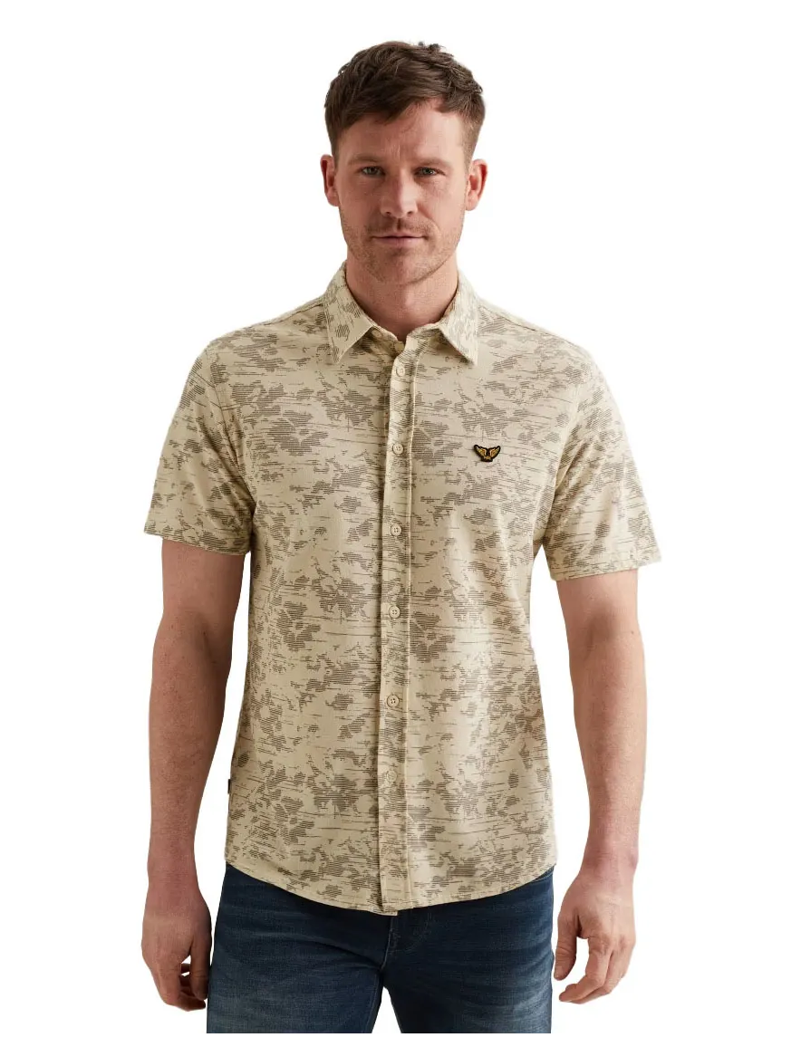 PME Legend korte mouw overhemd geprint beige