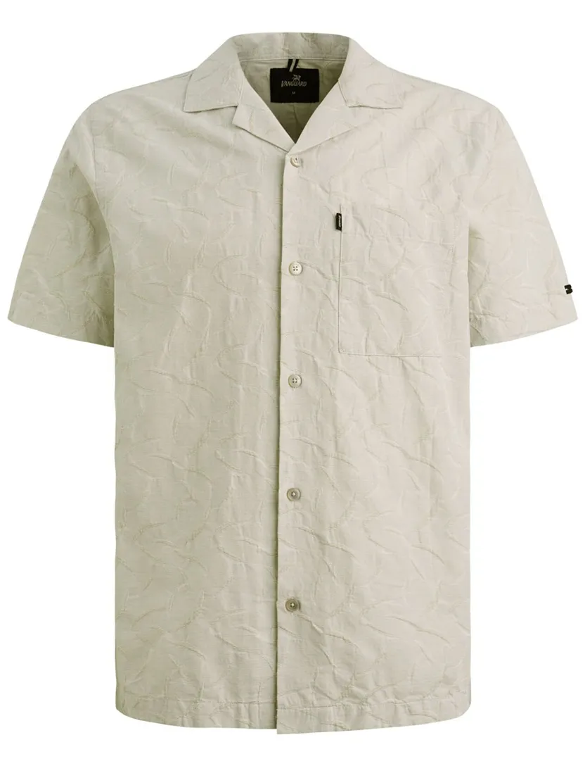 Korte mouw overhemd beige Vanguard reverskraag met borstzak