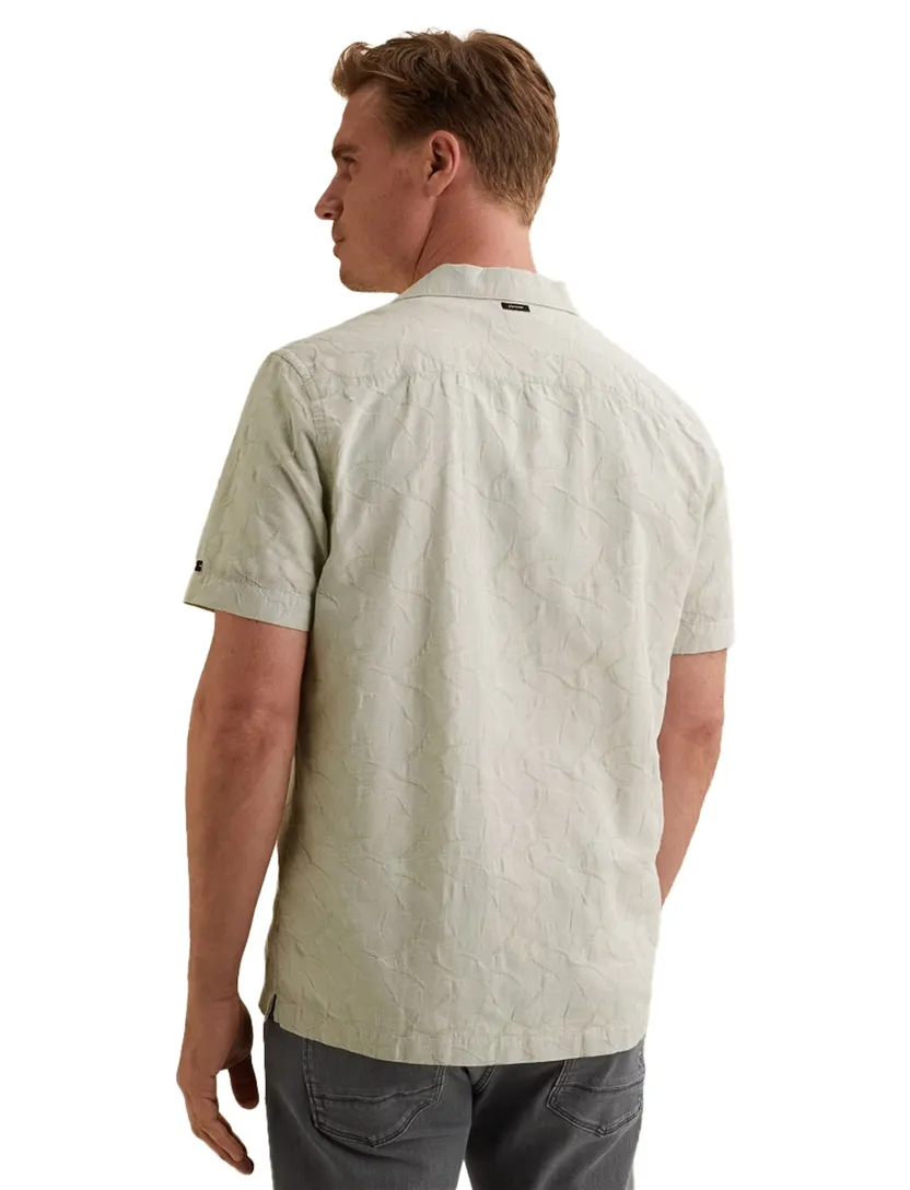 Korte mouw overhemd beige Vanguard reverskraag met borstzak