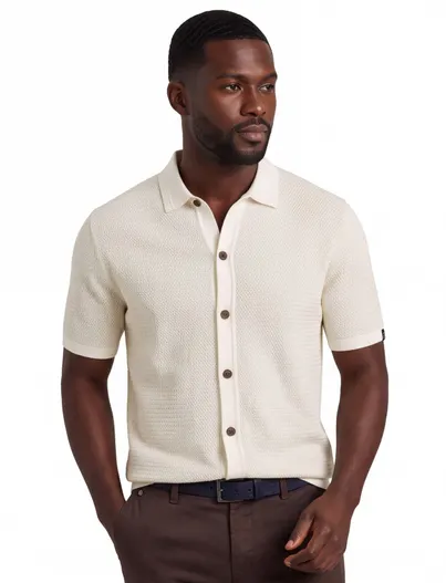 Vanguard Korte mouw polo Vanguard normale fit doorknoop creme