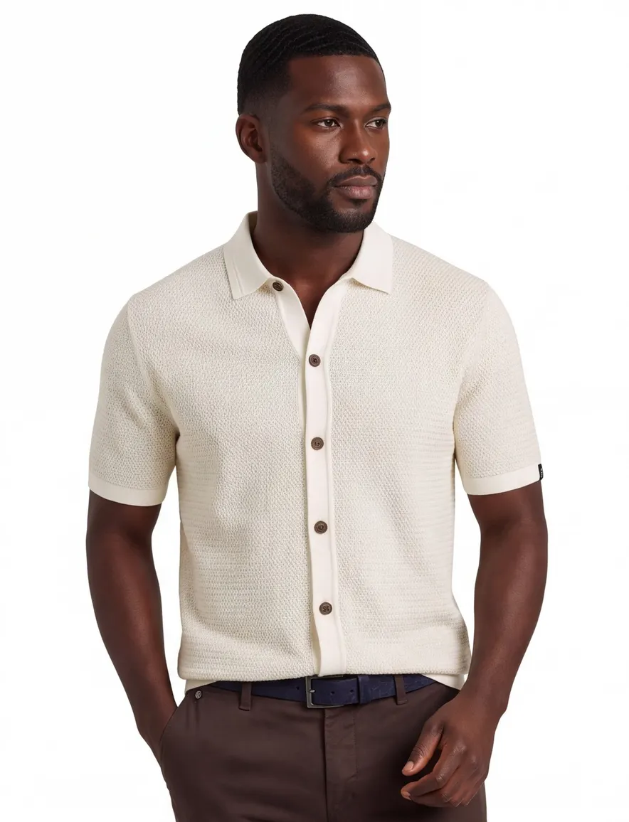 Korte mouw polo Vanguard normale fit doorknoop creme