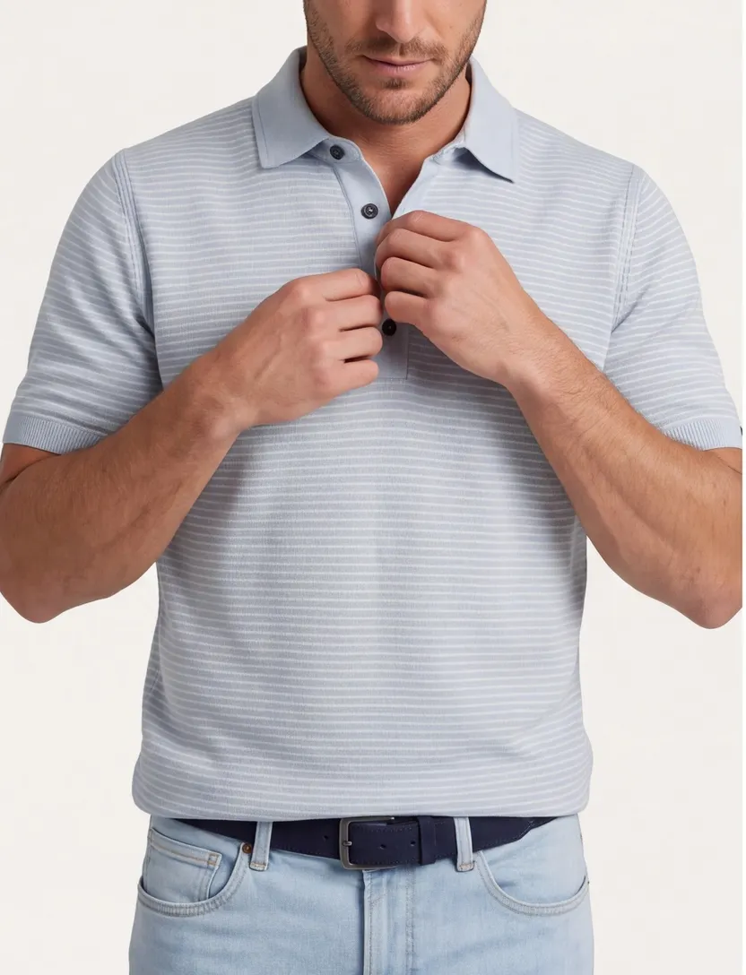 Polo 4 knoops Vanguard korte mouw met boord lichtblauw