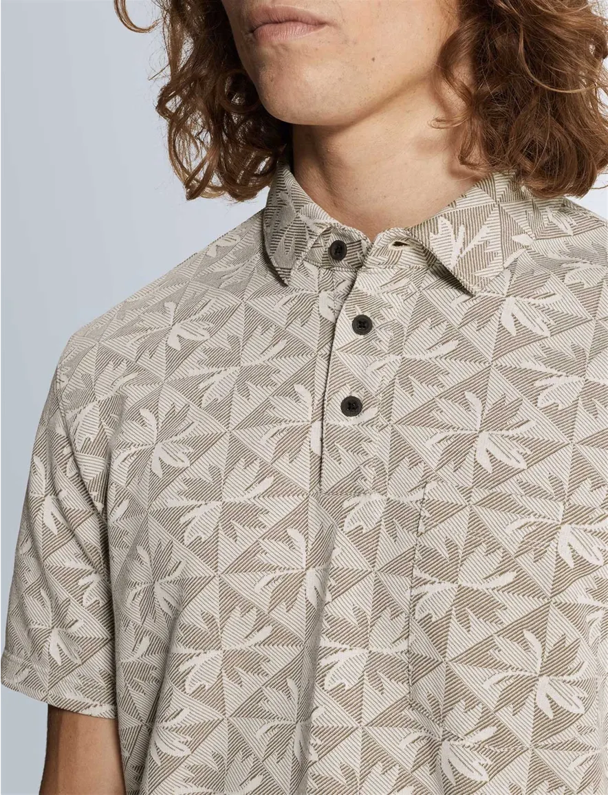 Geprinte polo Cast Iron regular fit beige
