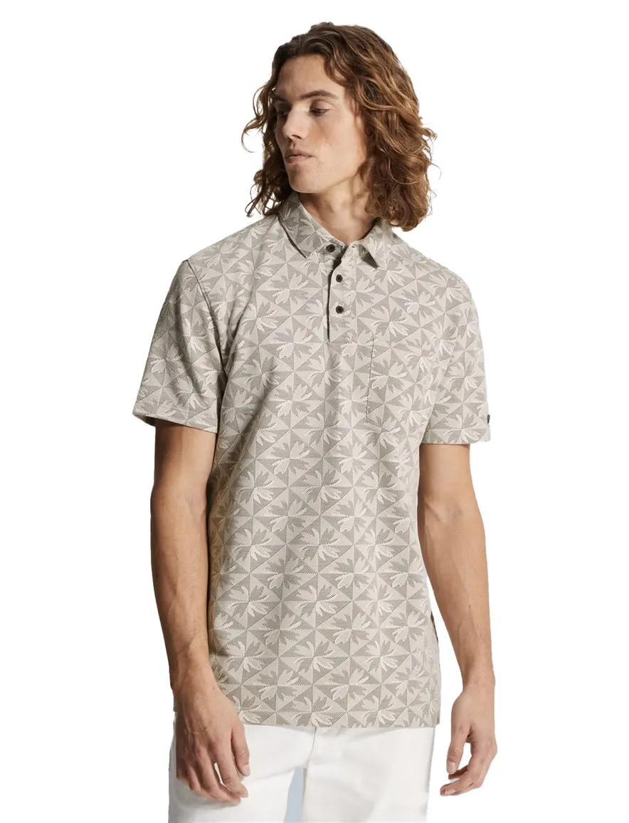 Geprinte polo Cast Iron regular fit beige