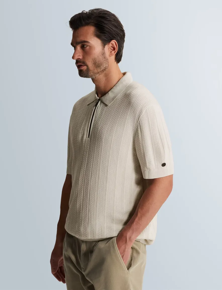 Cast Iron poloshits met rits beige