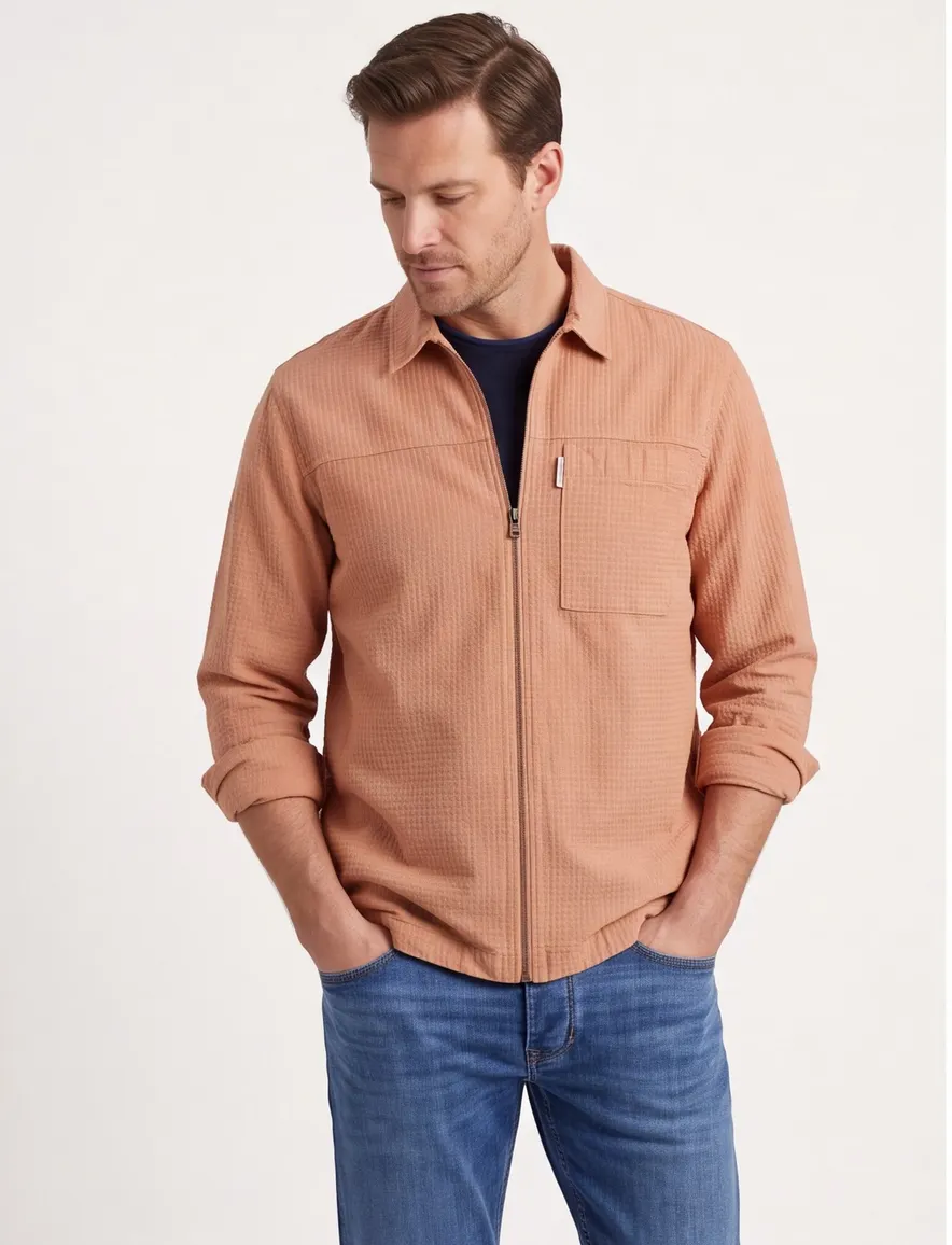 Overshirt Cast Iron oranje met wafel structuur