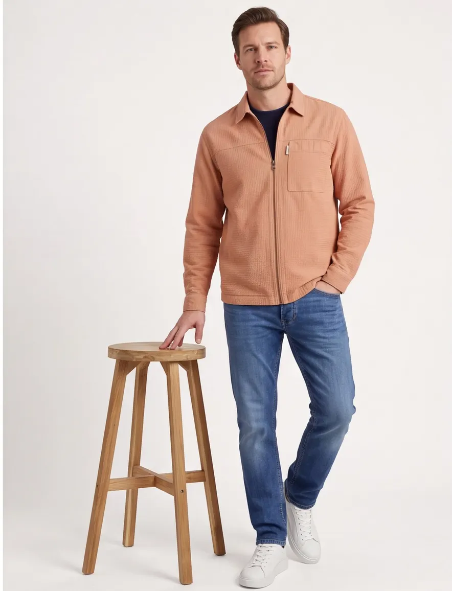 Overshirt Cast Iron oranje met wafel structuur