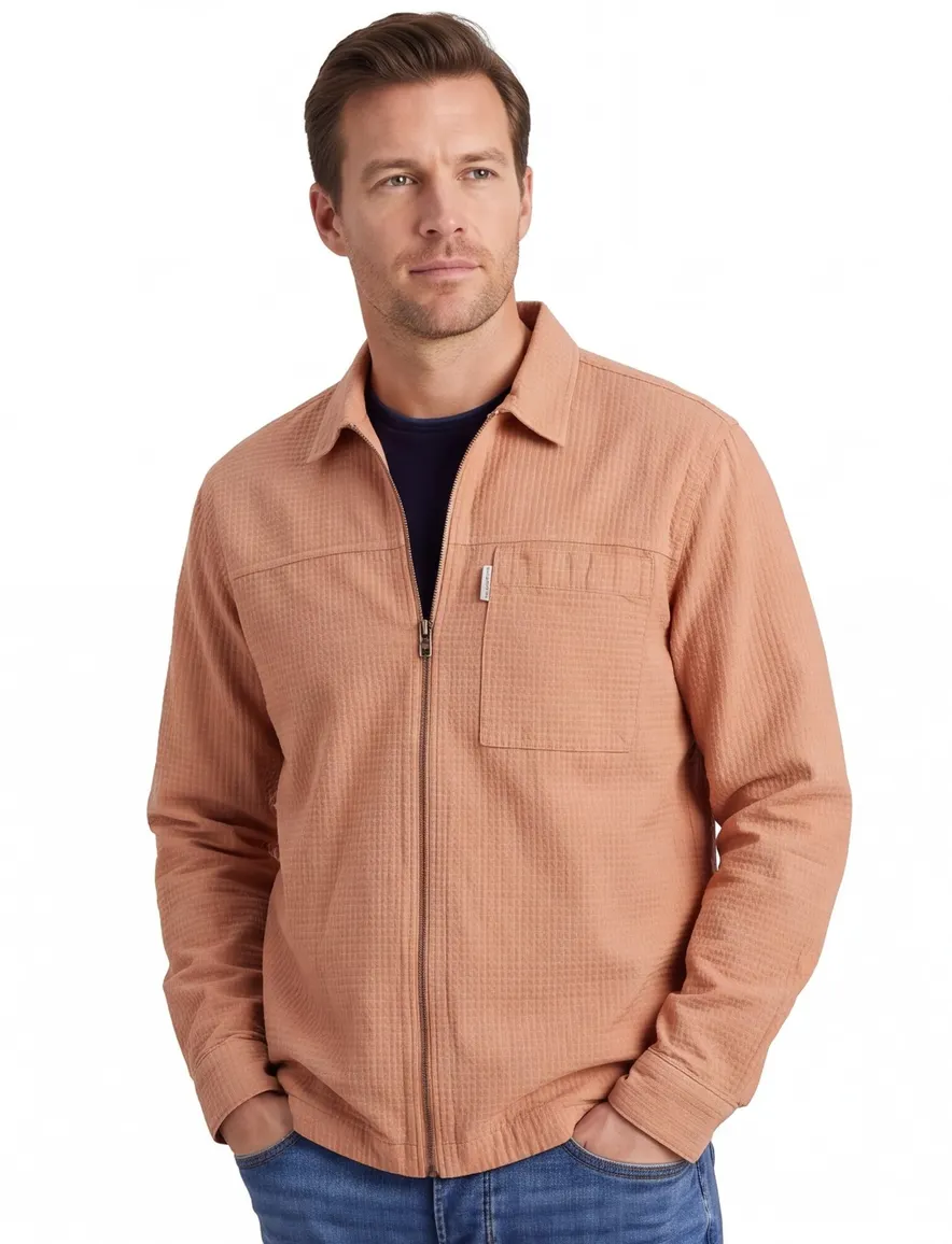 Overshirt Cast Iron oranje met wafel structuur