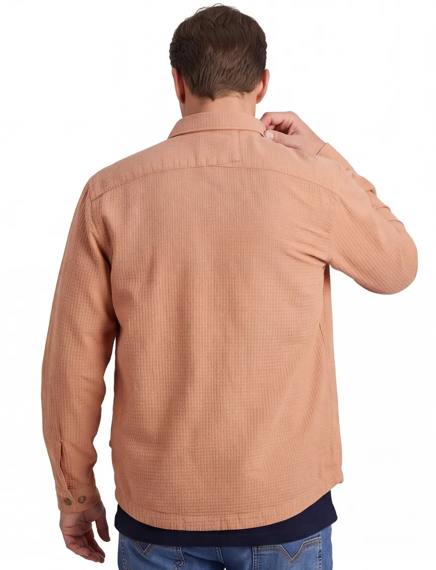 Overshirt Cast Iron oranje met wafel structuur