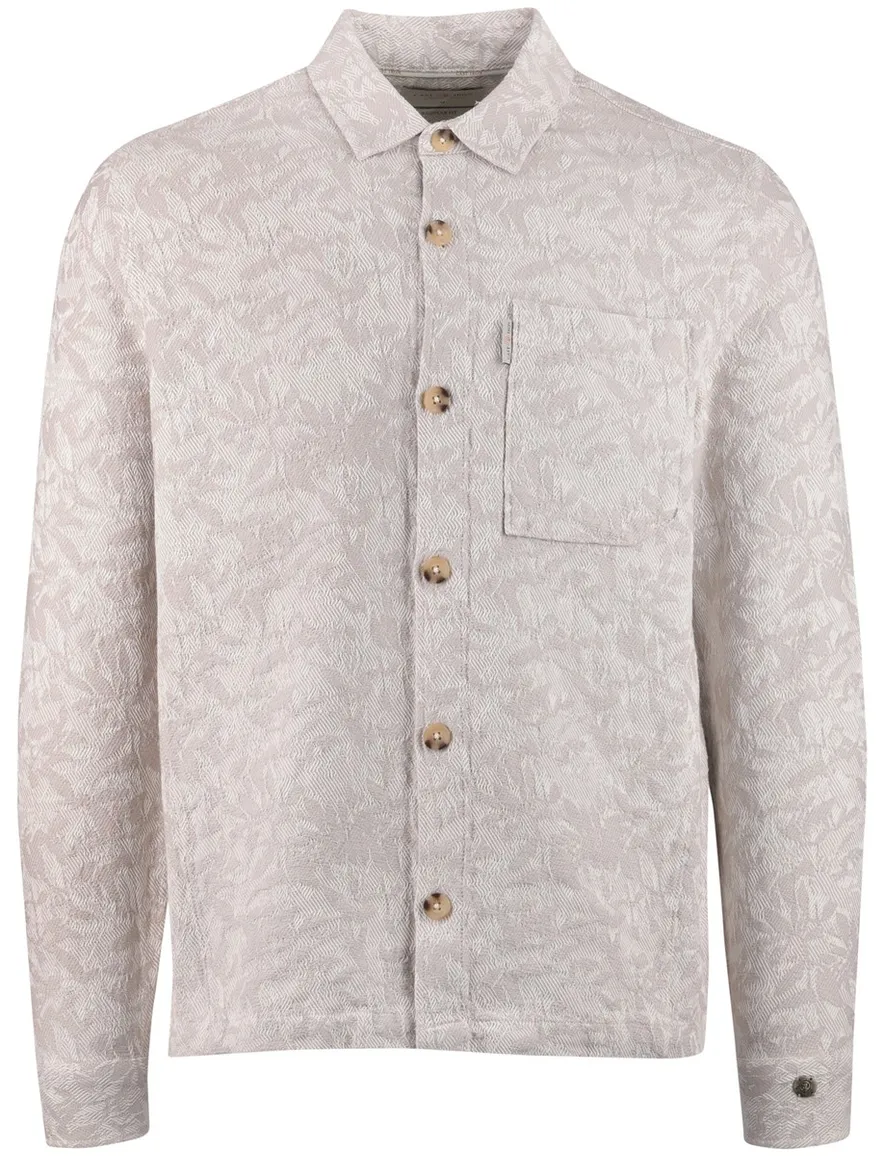 Beige overshirt Cast Iron knopen printje borstzak