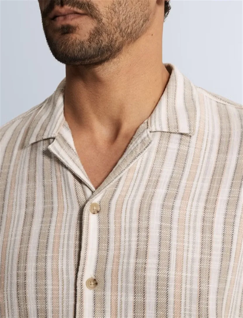 Korte mouw overhemd Cast Iron beige regular fit