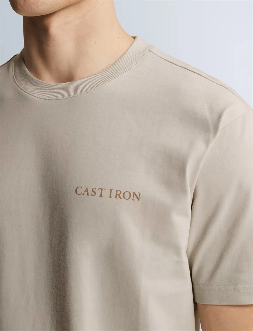 T-shirt Cast Iron beige met opdruk