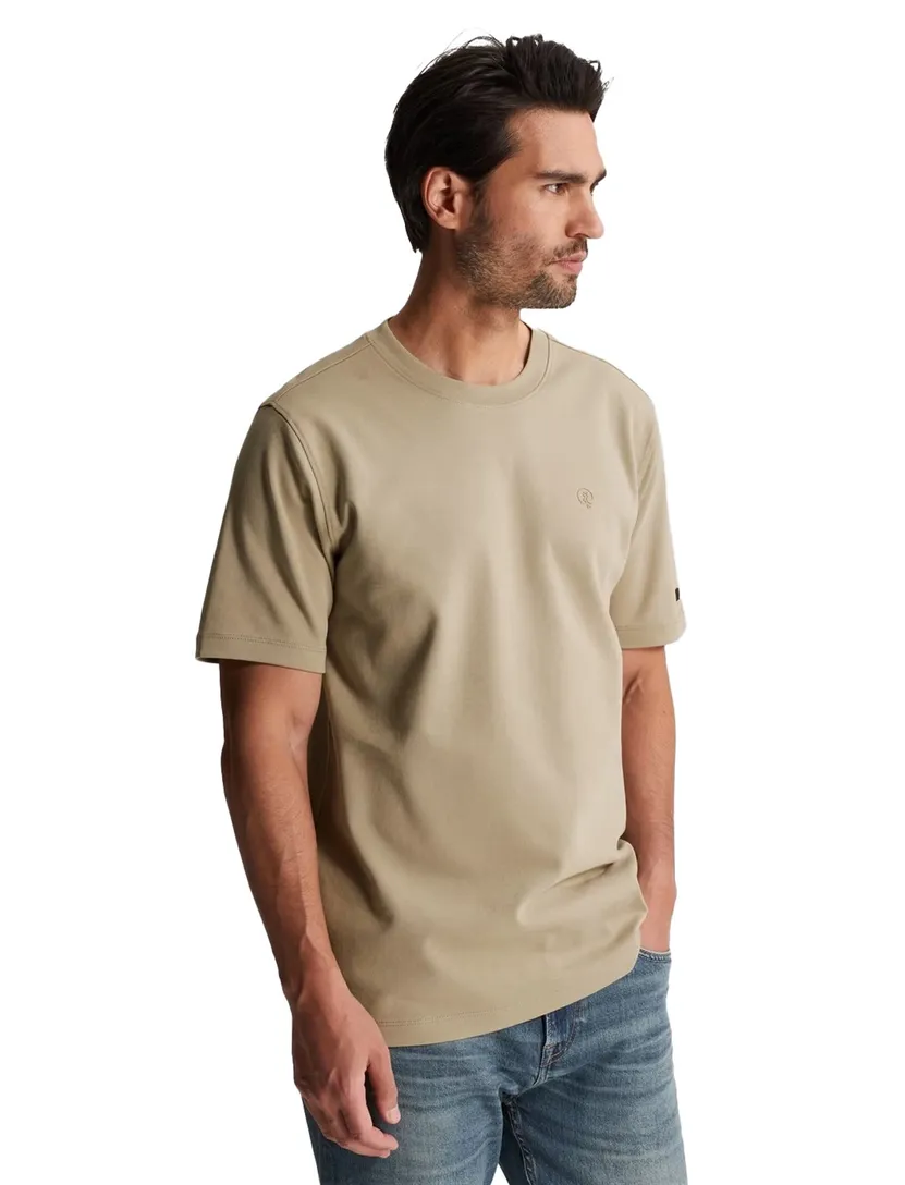 T-shirt Cast Iron beige ronde hals