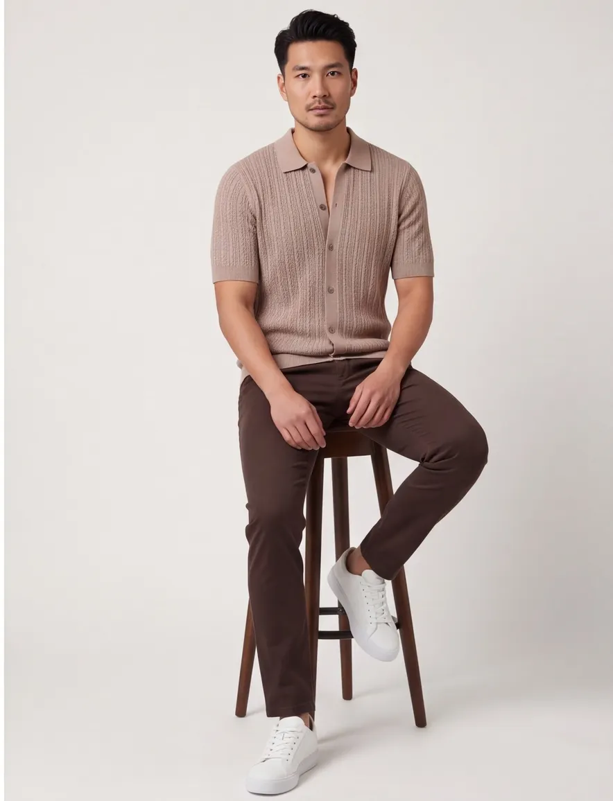 Mos Mosh doorknoop polo beige gebreid
