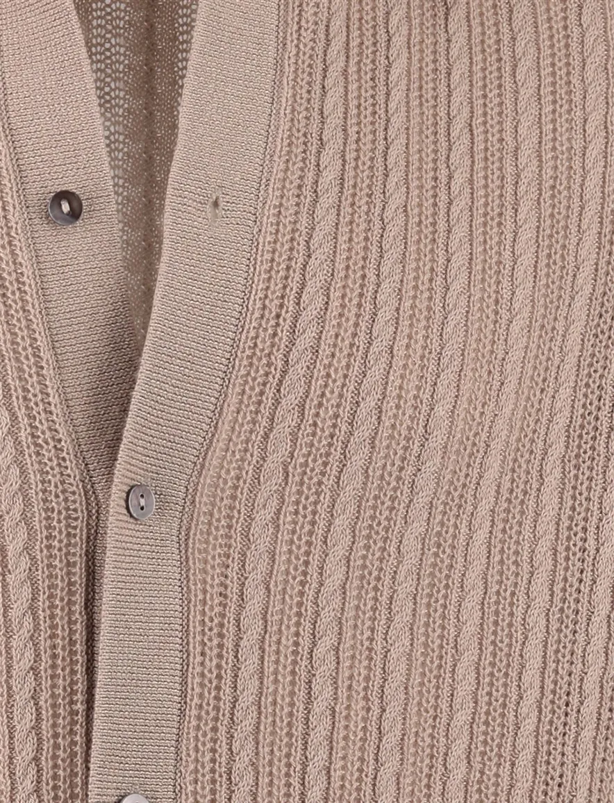 Doorknoop poloshirt Mos Mosh beige structuur korte mouw