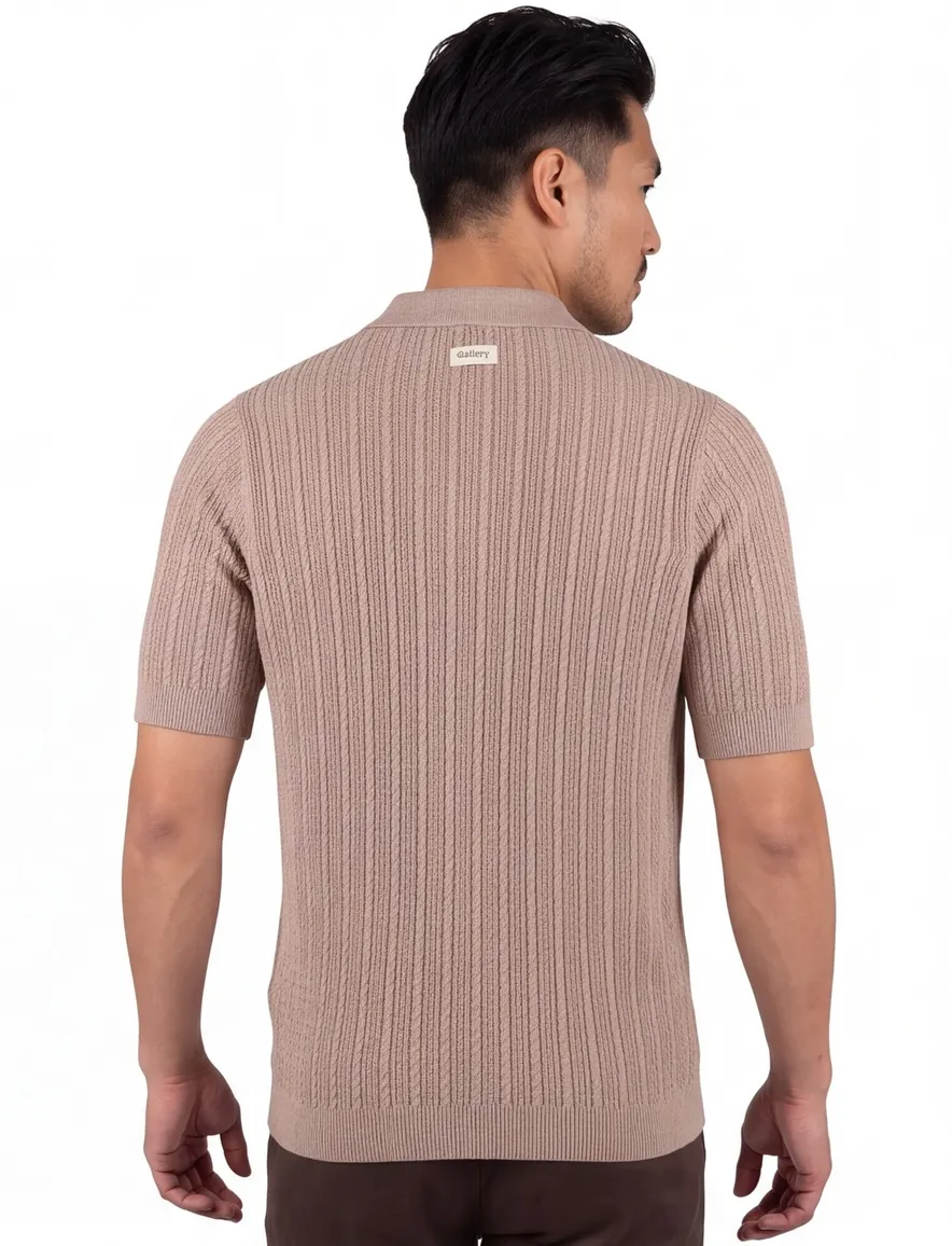 Mos Mosh doorknoop polo beige gebreid