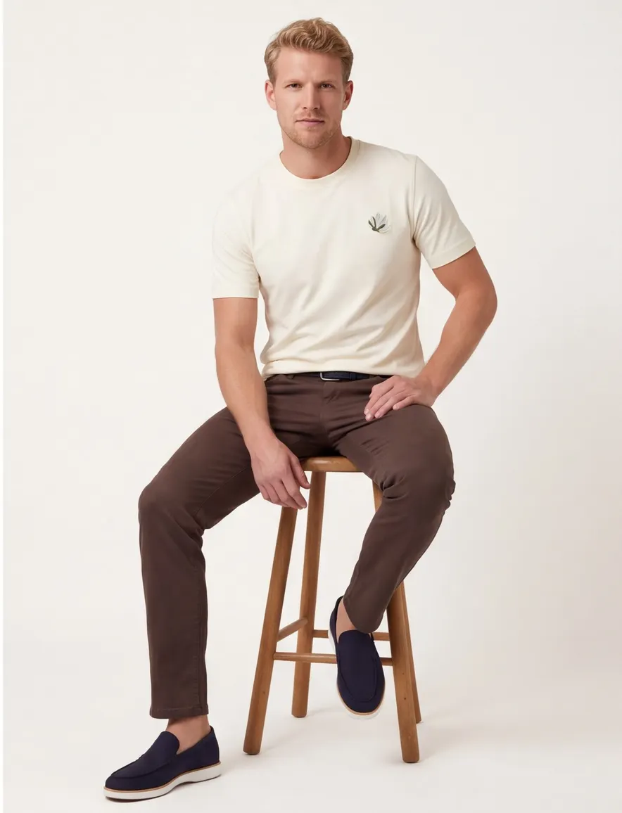 Ronde hals t-shirt Mos Mosh creme met backprint