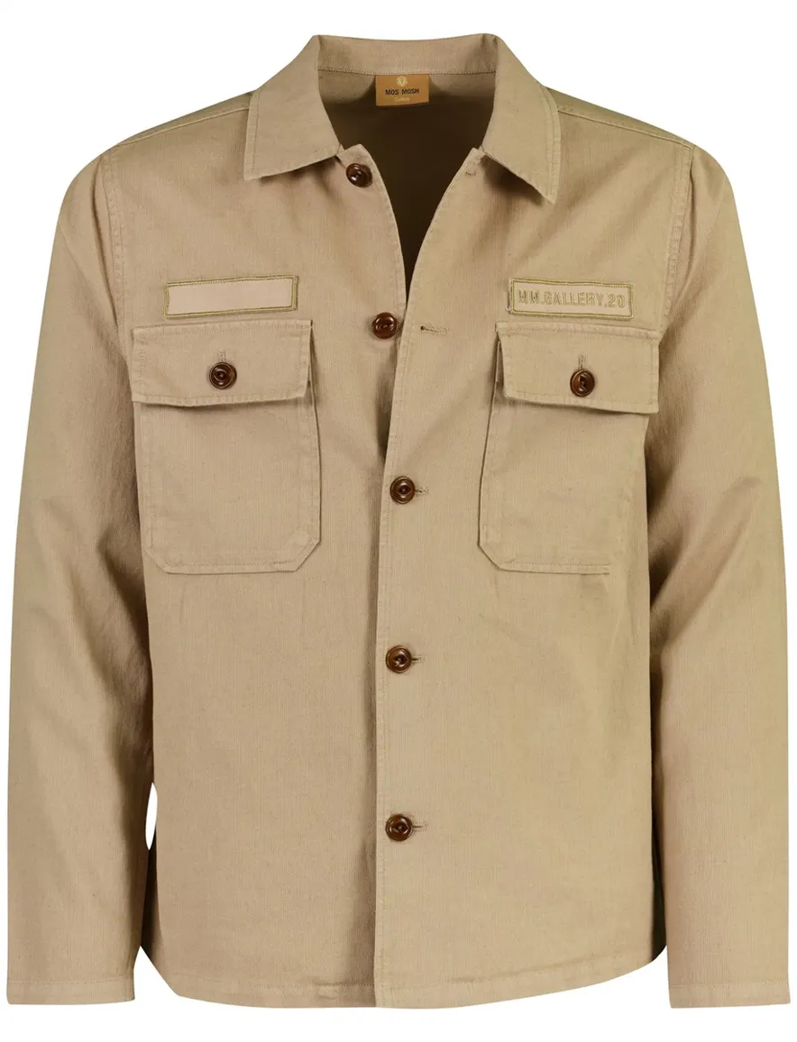 Mos Mosh overshirt beige donkere knopen linnen