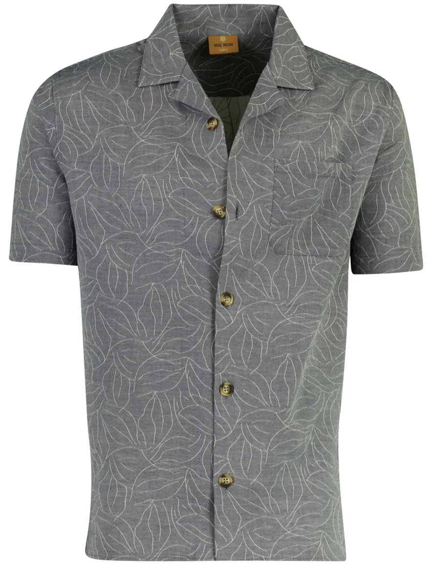 Mos Mosh grijs overhemd bloemen wijde fit