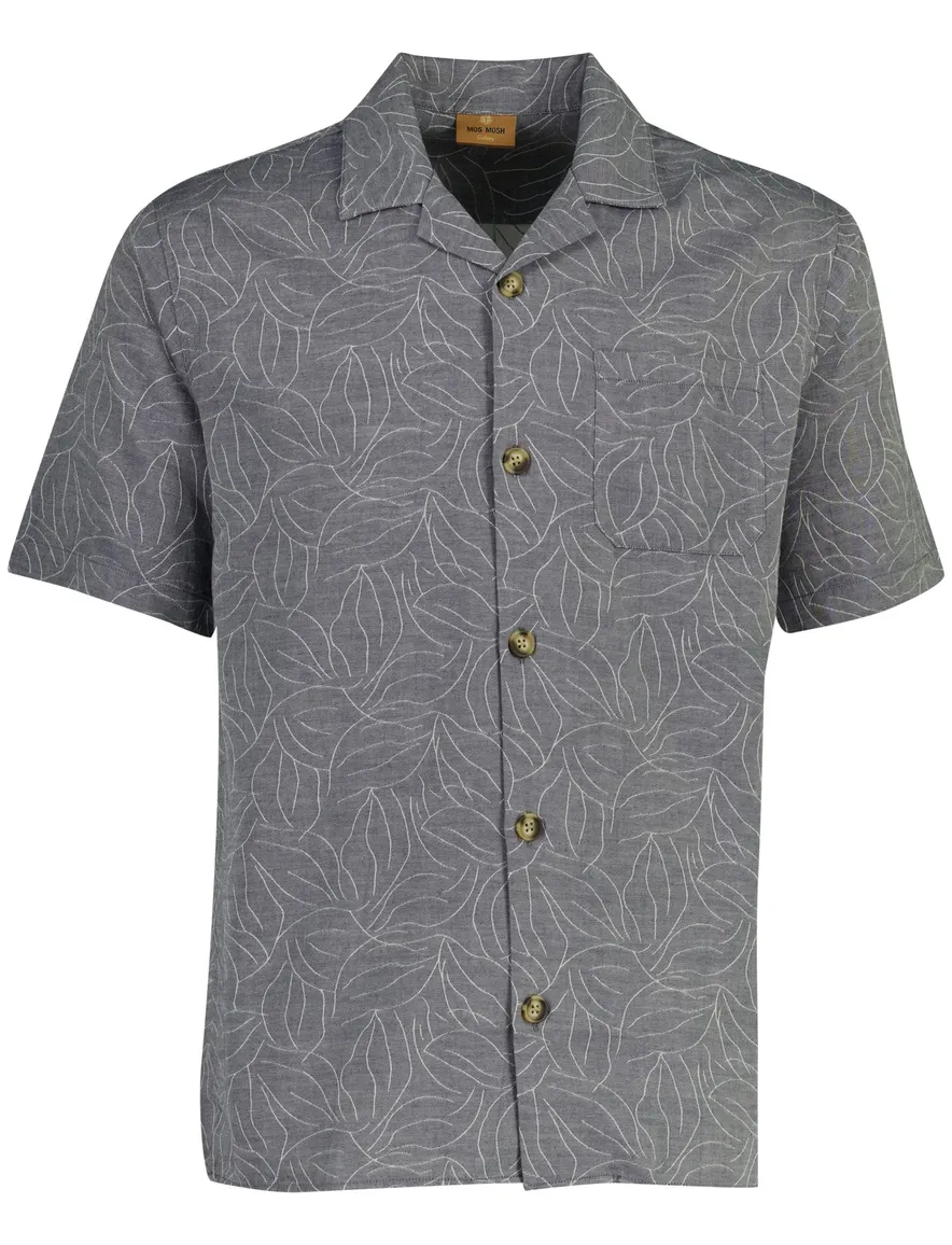 Mos Mosh grijs overhemd bloemen wijde fit