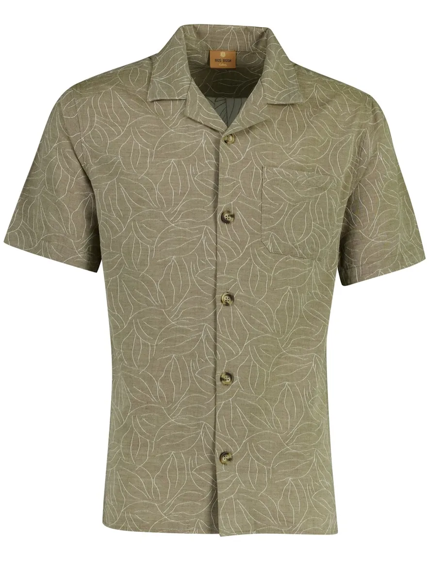 Overhemd Mos Mosh khaki bladerprint wijde fit