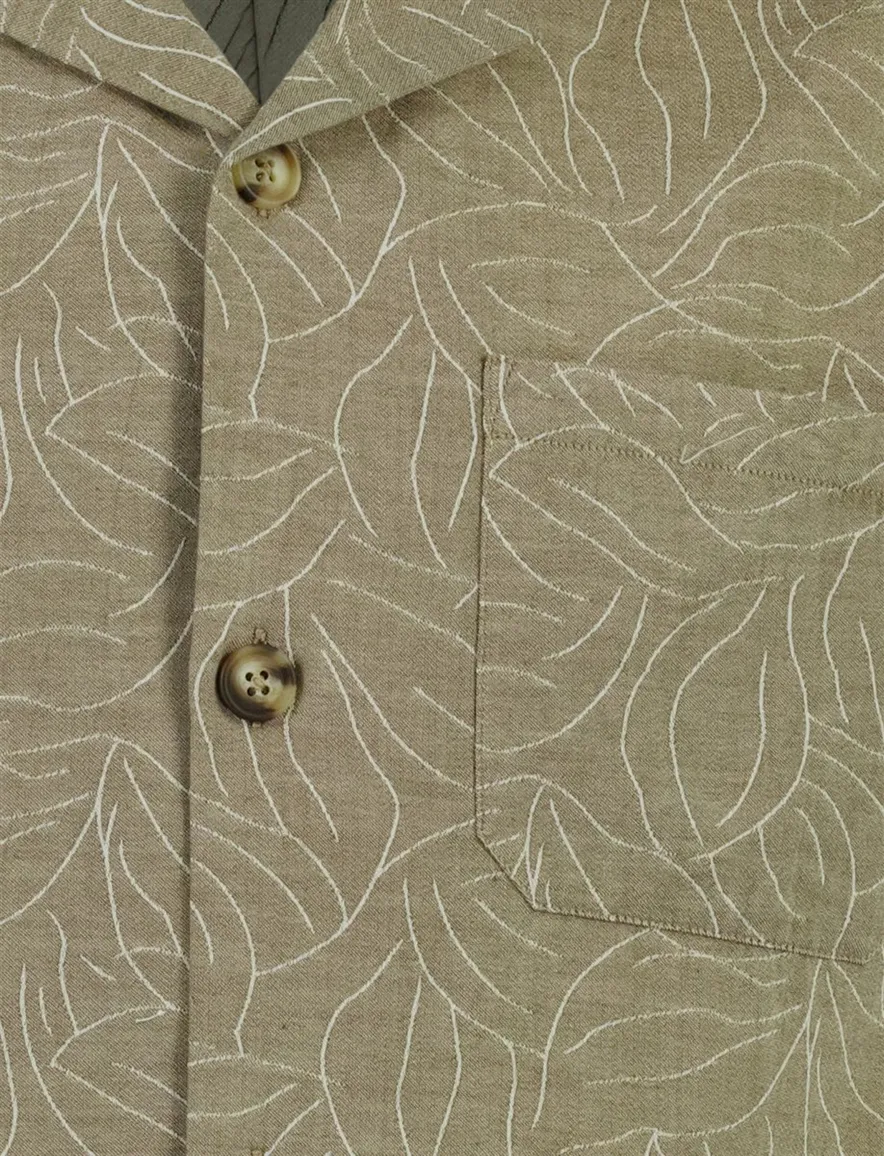 Overhemd Mos Mosh khaki bladerprint wijde fit
