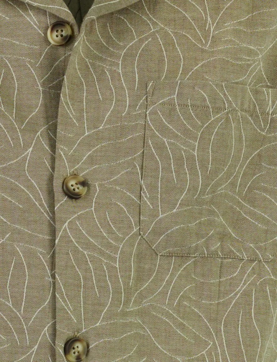 Overhemd Mos Mosh khaki bladerprint wijde fit