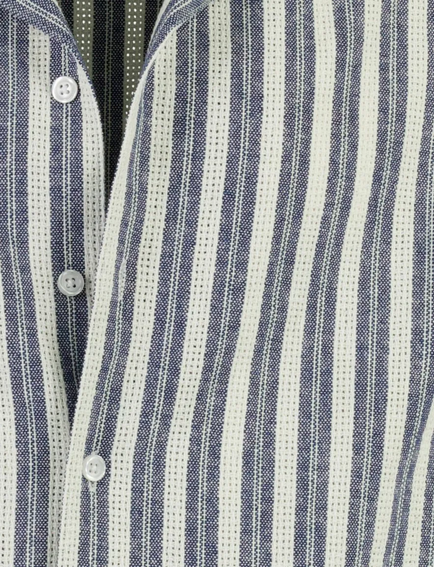 Donkerblauw gestreept Mos Mosh overhemd met reverskraag