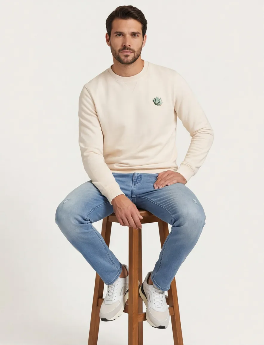 Mos Mosh sweater ecru backprint groen