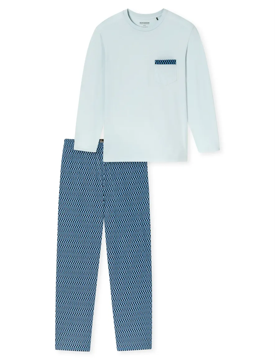 Schiesser lange pyjama blauw katoen