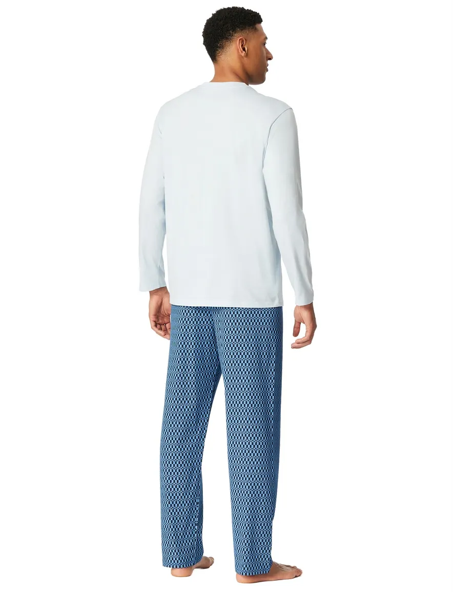 Schiesser lange pyjama blauw katoen