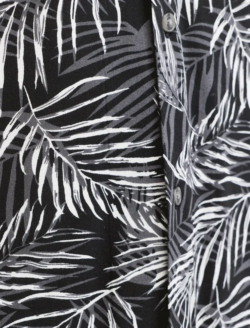 Zwart overhemd Jack & Jones korte mouw big& tall print bladeren