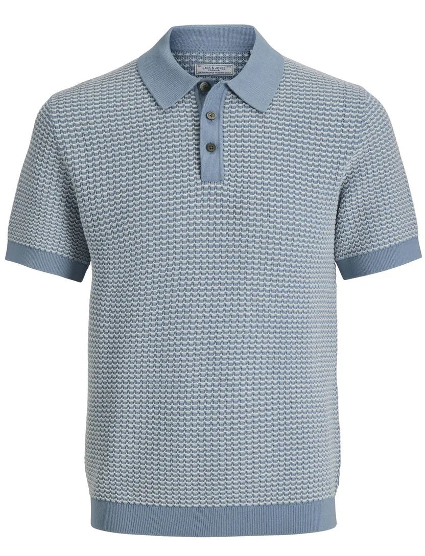 Blauw poloshirt Jack & Jones gebreid big & tall 2 knoops
