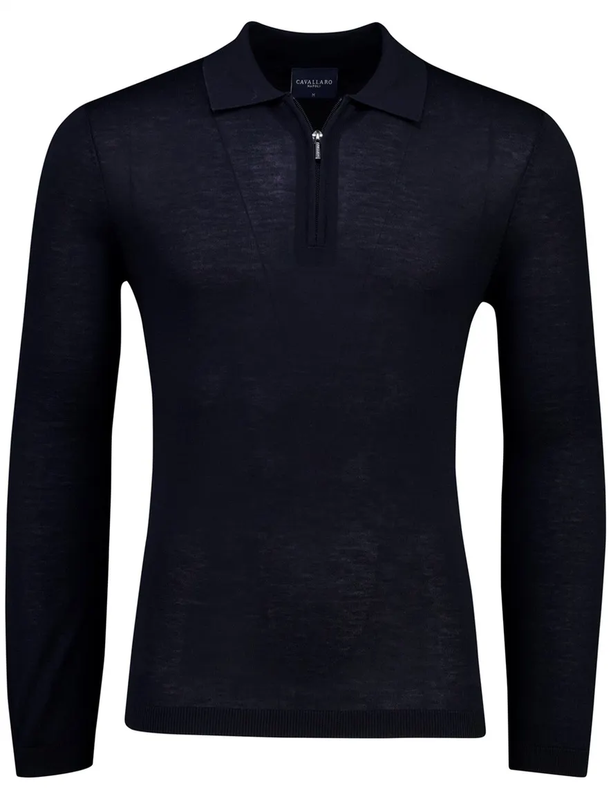 Cavallaro Lio poloshirt lange mouw navy