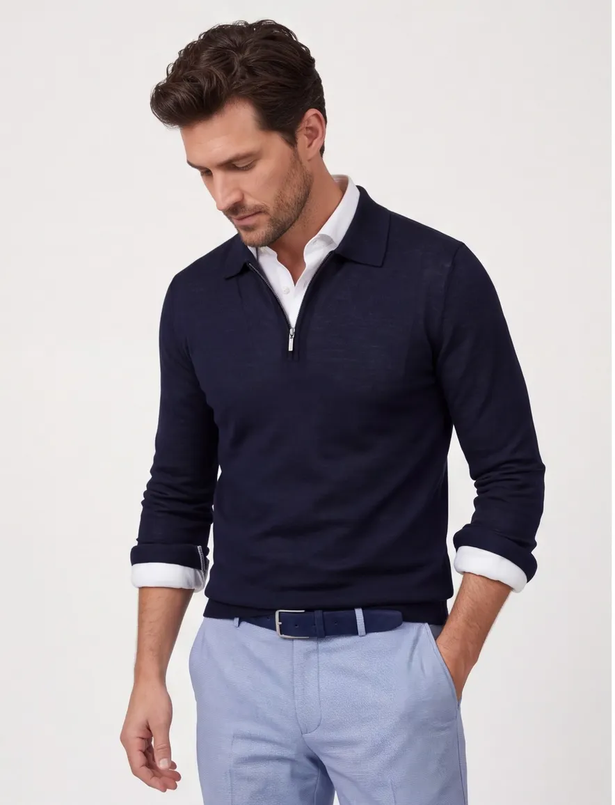 Cavallaro Lio poloshirt lange mouw navy