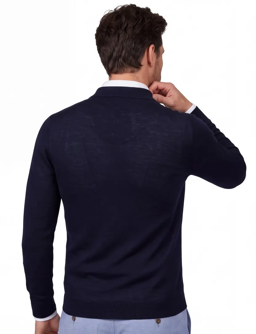 Poloshirt Cavallaro Lio navy lange mouw rits